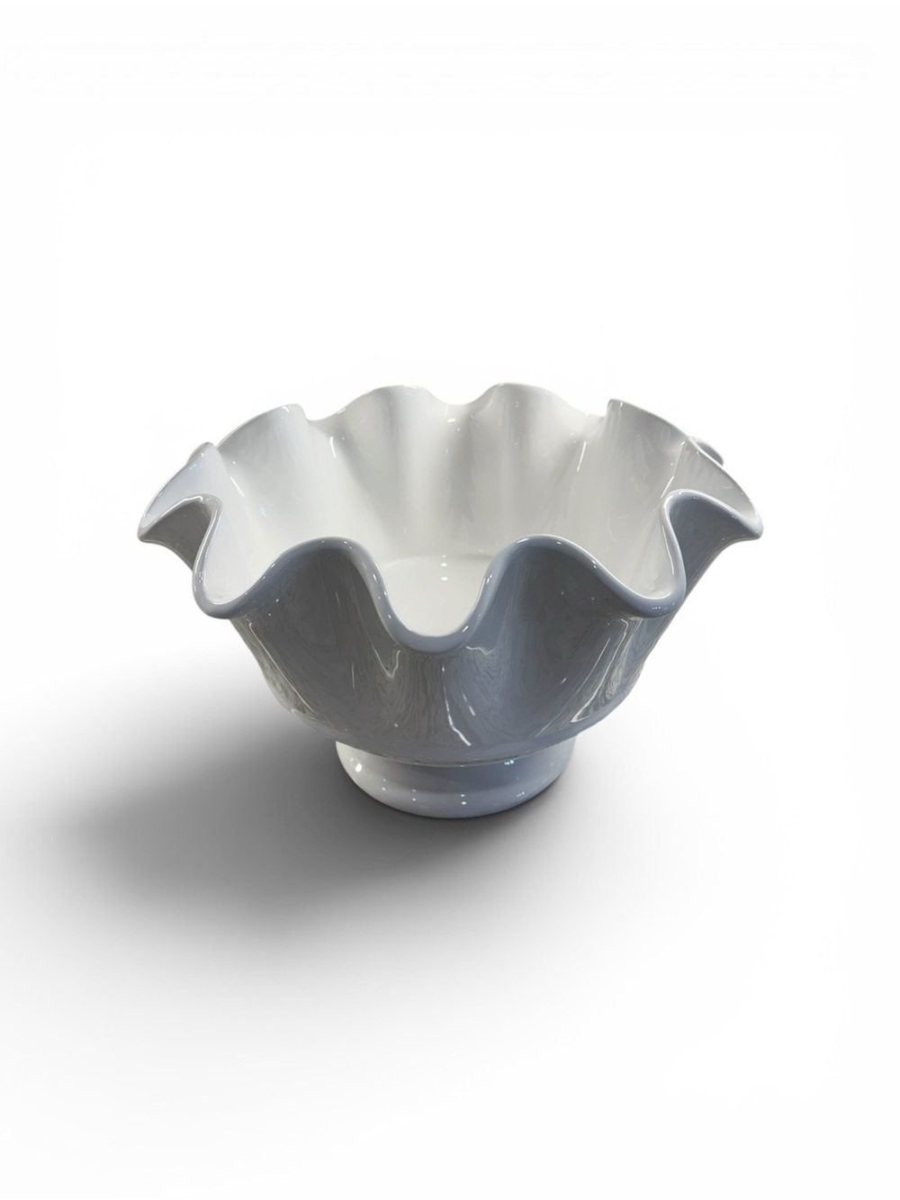 Vintage Pier 1 Dolomite White Ruffled Pedestal Centerpiece Bowl 12” - Picture 6 of 9
